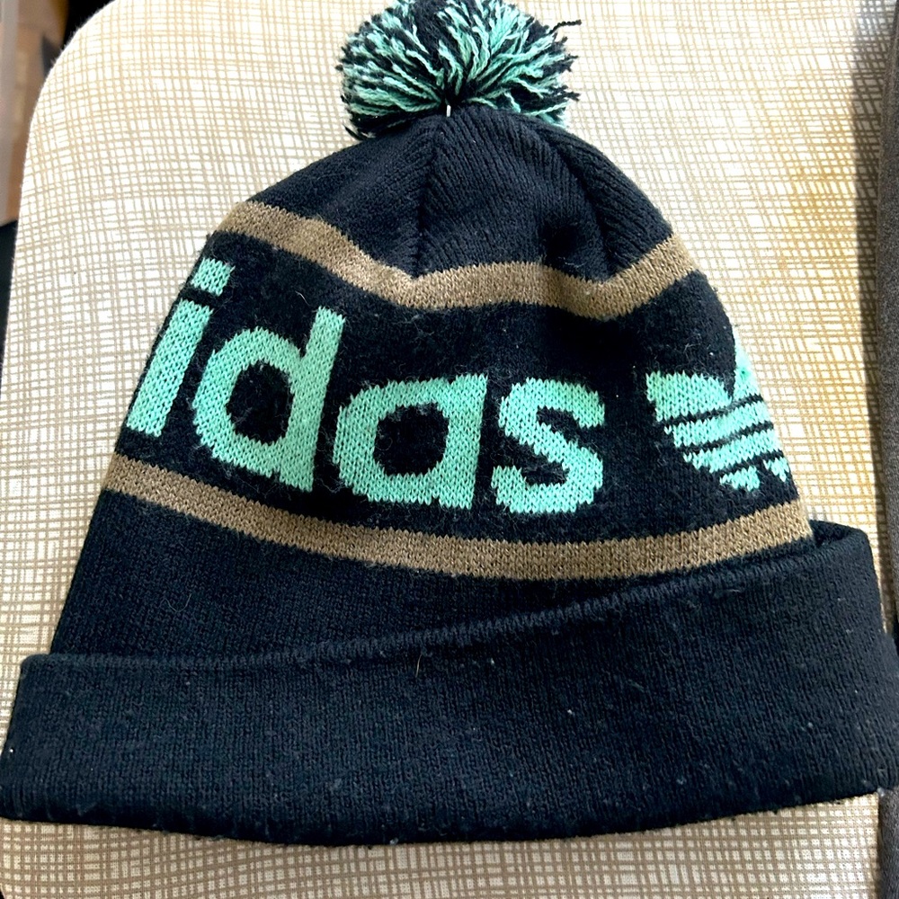 Adidas beanie with puff on the end